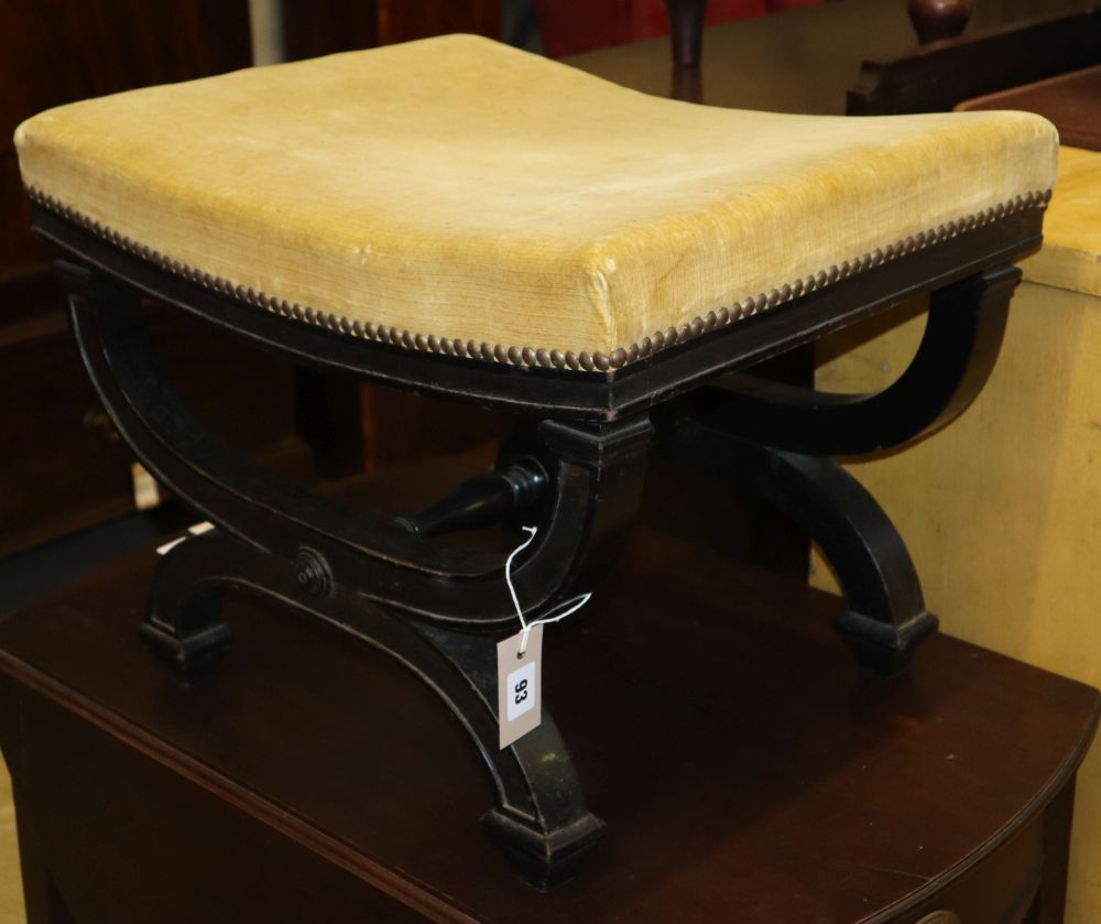A Napoleon III ebonised stool, W.53cm, D.41cm, H.40cm